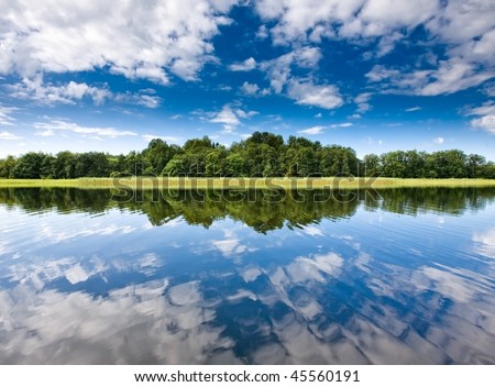 Lake Seliger in Russia in a quiet sunny summer day