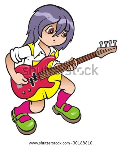 Cartoon girl with guitar.
