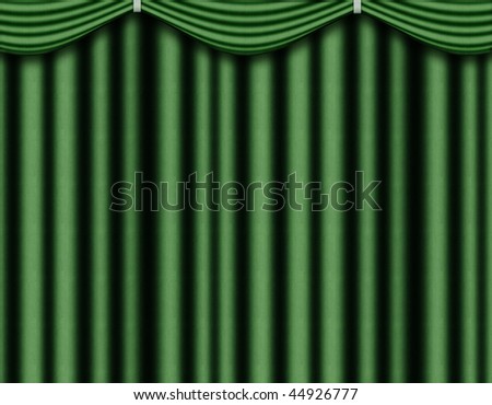 Green curtain of coarse cloth with pelmet
