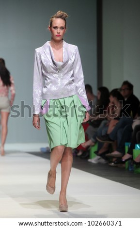 ZAGREB, CROATIA - MAY 10: Fashion model wears clothes made by Iggy Popovic on \