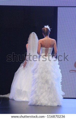 ZAGREB, CROATIA - OCTOBER 27: Fashion model wears wedding dress made by Royal Bride on \'Wedding days\' show, October 27, 2012 in Zagreb, Croatia.