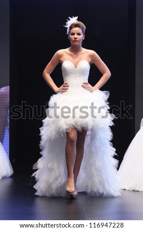 ZAGREB, CROATIA - OCTOBER 27: Fashion model wears wedding dress made by Royal Bride on 'Wedding days' show, October 27, 2012 in Zagreb, Croatia.