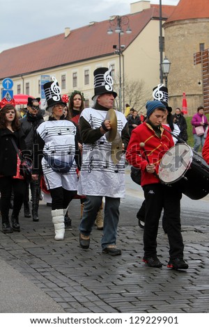 ZAGREB, CROATIA, FEBRUARY 02: Carnival parade on Shrove Saturday. Carnival masks from Croatia.They banish away the winter. Zagreb, Croatia February 02, 2013.