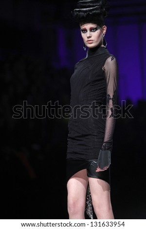 ZAGREB, CROATIA - MARCH 14: Fashion model wears clothes made by Ivica Skoko on \