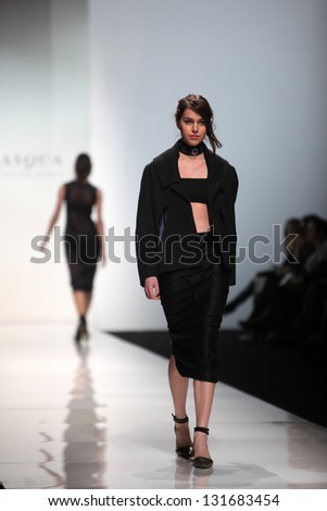 ZAGREB, CROATIA - MARCH 14: Fashion model wears clothes made by I-GLE on \