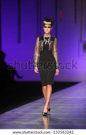 ZAGREB, CROATIA - MARCH 14: Fashion model wears clothes made by Ivica Skoko on \