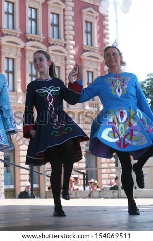 ZAGREB,CROATIA - JULY 18: Members of folk groups O\'Shea-Ryan Irish Dancers from Australia during the 47th International Folklore Festival in center of Zagreb,Croatia on July 18,2013
