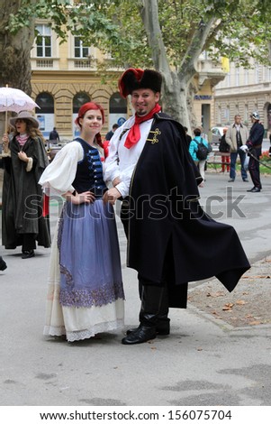ZAGREB, CROATIA - SEP 28: The event Zagreb Time Machine, there was a promenade of the old city costumes from the 19th century on Sep 28, 2013 in Zagreb, Croatia.