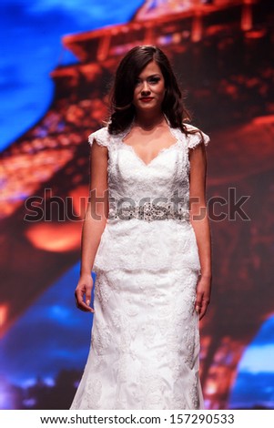 ZAGREB, CROATIA - OCTOBER 04: Fashion model wears dress made by Nancy on \'Wedding days\' show, October 04, 2013 in Zagreb, Croatia.