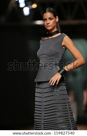 ZAGREB, CROATIA - OCTOBER 23: Fashion model wearing clothes designed by Nebo on the Cro a Porter show on October 23, 2013 in Zagreb, Croatia.