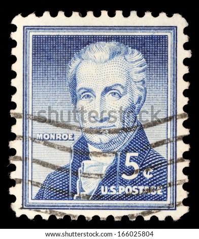UNITED STATES - CIRCA 1954: A stamp printed in the United States shows portrait of the fifth President of the United States James Monroe (1758-1831), circa 1954