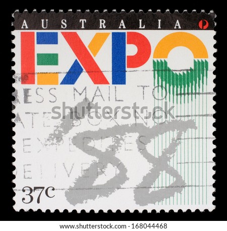 AUSTRALIA - CIRCA 1988: A stamp printed in Australia shows Expo '88 Logo, World Fair, Brisbane, circa 1988