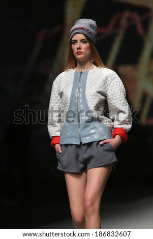 ZAGREB, CROATIA - APRIL 11: Fashion model wears clothes made by Jet Lag on \