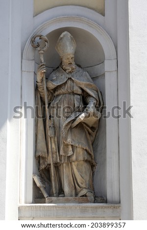 PARMA, ITALY - MAY 01, 2014: Saint Blaise statue, St Lucia church. Church, originally known as St. Michael in the Channel is mentioned in documents in 1223, built in 1615 and dedicated to St. Lucia