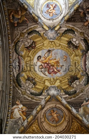 PARMA, ITALY - MAY 01, 2014: Fresco, St Lucia church. Church, originally known as St. Michael in the Channel is mentioned in documents in 1223, built in 1615 and dedicated to St. Lucia