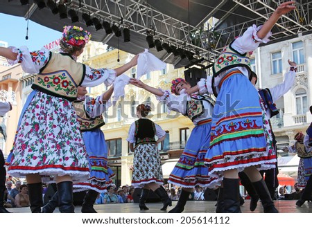 ZAGREB, CROATIA - JULY 16: Members of folk group Edmonton (Alberta), Ukrainian dancers Viter from Canada during the 48th International Folklore Festival in center of Zagreb,Croatia on July 16, 2014