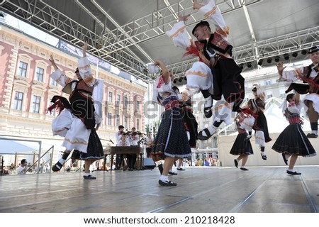 ZAGREB, CROATIA - JULY 17: Members of folk group Detva from Slovakia during the 48th International Folklore Festival in center of Zagreb,Croatia on July 17, 2014