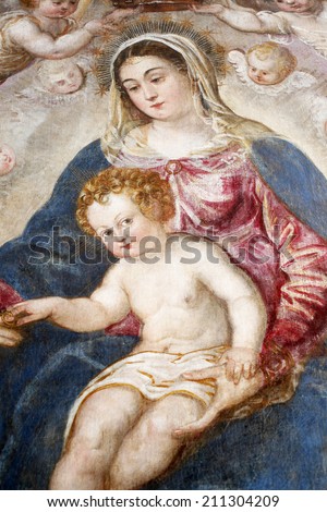ZAGREB, CROATIA - DECEMBER 12: Jacopo Tintoretto: Madonna and Child exhibited at the Great Masters renesnse in Croatia, opened December 12, 2011. in Zagreb, Croatia