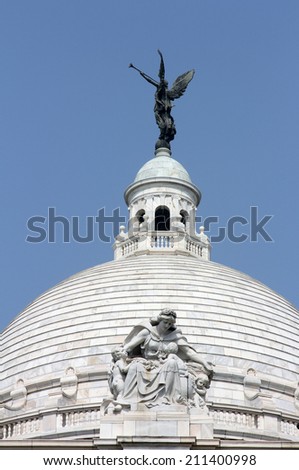 KOLKATA,INDIA - NOVEMBER 27: Angel of victory atop the dome of  Victoria Memorial in Kolkata, West Bengal, India on November 27, 2012.