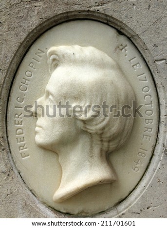 PARIS, FRANCE - NOVEMBER 07, 2012: Tomb of Frederic Chopin, famous Polish composer, at Pere Lachaise cemetery in Paris, France, on November 07, 2012.