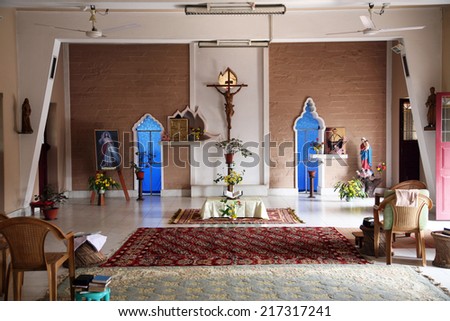 BASANTI, INDIA - JANUARY 17, 2009: Chapel in Little Flower Convent in Basanti, West Bengal, India. The first Daughters of the Cross came to Basanti on May 22, 1934.