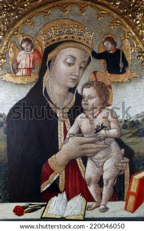 ZAGREB, CROATIA - DECEMBER 12: Vittore Crivelli: Madonna with Child, exhibited at the Great Masters renesnse in Croatia, opened December 12, 2011. in Zagreb, Croatia