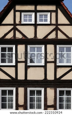 GEMUNDEN, GERMANY - 18 JULY: Half-timbered old house in Gemunden, Bavaria, Germany, on July 18, 2013