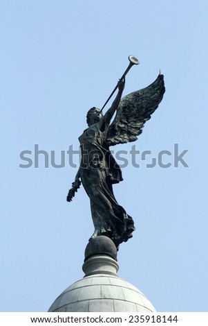 KOLKATA,INDIA - NOVEMBER 27: Angel of victory atop the dome of Victoria Memorial in Kolkata, West Bengal, India on November 27, 2012.