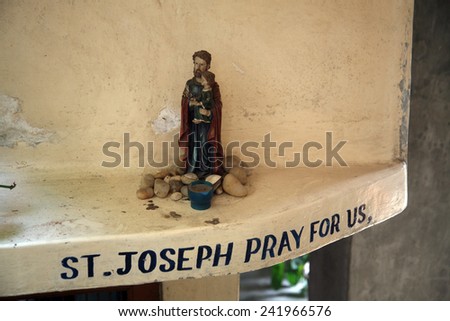 KOLKATA, INDIA - JANUARY 24,2009:St Joseph holding baby Jesus, Nirmal Hriday, Home for the Sick and Dying, one of the buildings established by the Mother Teresa and run by the Missionaries of Charity