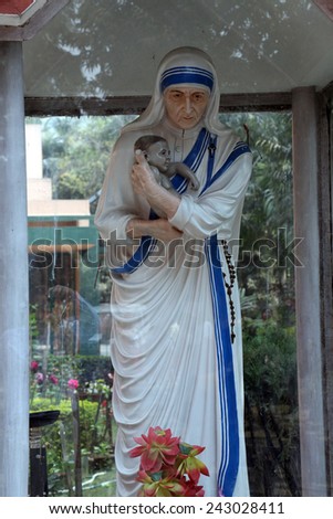 KOLKATA, INDIA - FEBRUARY 10: Statue of Mother Teresa, Loreto Convent where Mother Teresa lived before the founding of the Missionaries of Charity in Kolkata, India on February 10, 2014.