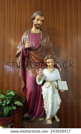 KOLKATA, INDIA - FEBRUARY 10:Saint Joseph with child Jesus, Church in Loreto Convent where Mother Teresa lived before the founding of the Missionaries of Charity in Kolkata, India on February 10,2014.