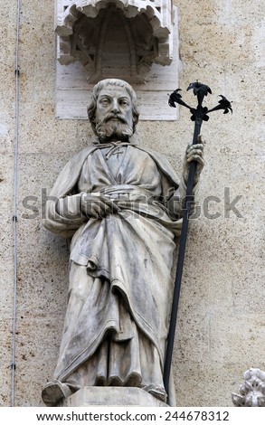 ZAGREB, CROATIA - SEPT 26: Statue of Saint Joseph on the portal of the cathedral dedicated to the Assumption of Mary and to kings Saint Stephen and Saint Ladislaus in Zagreb on Sept 26, 2013