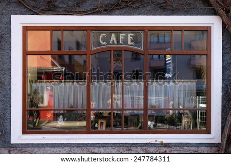 BAD ISCHL, AUSTRIA - DECEMBER 14: Window of coffee shop in Bad Ischl, Austria on December 14, 2014.