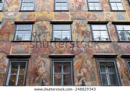 GRAZ, AUSTRIA - JANUARY 10, 2015: Baroque facade painting at the Grazer Herrengasse in Graz in Austria on January 10, 2015.