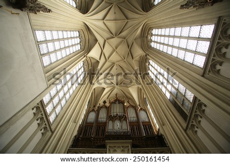 VIENNA, AUSTRIA - OCTOBER 10: Interior of Maria am Gestade church in Vienna. Famous gothic church was consecrated in 1414 and is one of oldest churches in Vienna, Austria on October 10, 2014.