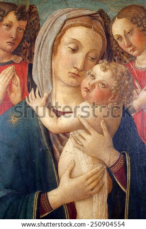 ZAGREB, CROATIA - DECEMBER 12: COSINE ROSSELLA: Madonna with Child and two angels exhibited at the Great Masters renesnse in Croatia, opened December 12, 2011. in Zagreb, Croatia