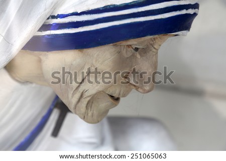 KOLKATA, INDIA - FEBRUARY 11: Mother Teresa statue, Shishu Bhavan, one of the houses established by Mother Teresa and run by the Missionaries of Charity in Kolkata, India on February 11, 2014.