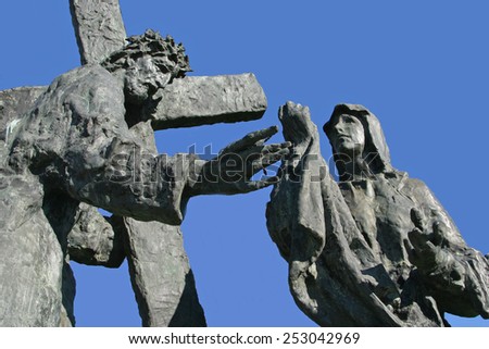 MARIJA BISTRICA, CROATIA - MAY 26: 6th Station of the Cross - Veronica wipes the face of Jesus, pilgrimage Sanctuary, Assumption of the Virgin Mary in Marija Bistrica, Croatia, on May 26, 2009