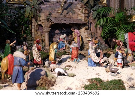 GRAZ, AUSTRIA - JANUARY 10, 2015: Nativity scene, creche, or crib, birth of Jesus in Graz Cathedral dedicated to Saint Giles in Graz, Styria, Austria on January 10, 2015.