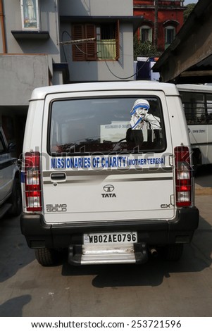 KOLKATA, INDIA - FEBRUARY 11: Missionaries of Charity (Mother Teresa) Ambulance, Kolkata, India on February 11, 2014.