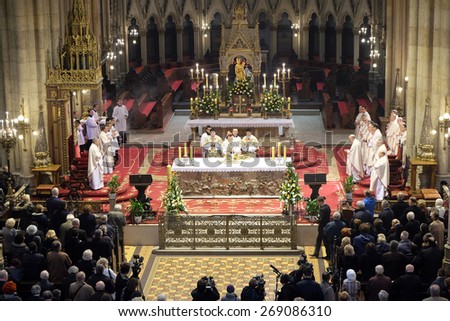 ZAGREB, CROATIA - 05 APRIL: Easter Mass at the Cathedral of the Assumption of Virgin Mary in Zagreb on April 05, 2015