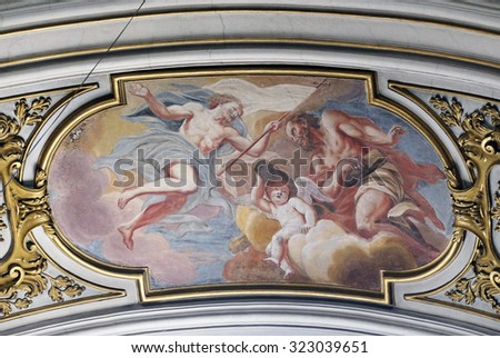 LJUBLJANA, SLOVENIA - JUNE 30: Risen Christ and St. Andrew in heavenly glory, fresco in the St Nicholas Cathedral in the capital city of Ljubljana, Slovenia on June 30, 2015