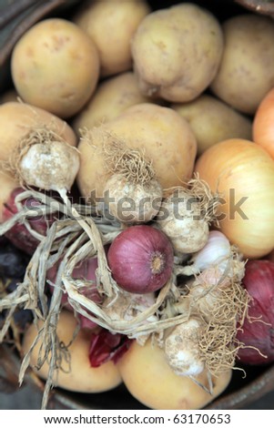 Still Picture of fresh collected from the farm field vegetables