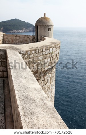 Watch tower on corner of ancient town wall in Dubrovnik