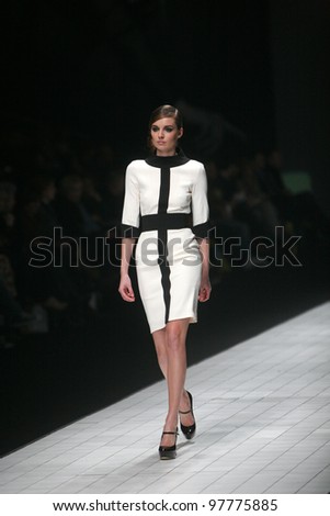 ZAGREB, CROATIA - MARCH 15: Fashion model wears clothes made by Aleksandar Zarevac on \
