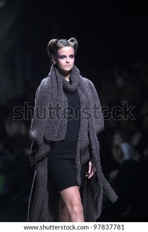 ZAGREB, CROATIA - MARCH 16: Fashion model wears clothes made by Arena by Galas on \