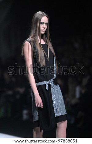 ZAGREB, CROATIA - MARCH 16: Fashion model wears clothes made by Ana Maria Ricov on 