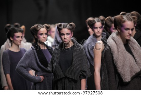 ZAGREB, CROATIA - MARCH 16: Fashion models wear clothes made by Arena by Galas on 