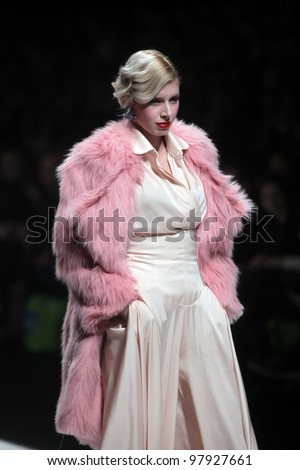 ZAGREB, CROATIA - MARCH 16: Fashion model wears clothes made by Aleksandra Dojcinovic on \