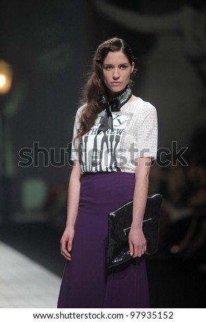 ZAGREB, CROATIA - MARCH 17: Fashion model wears clothes made by Envy Room on 